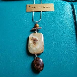 Beautiful opal, bronzite, pearl necklace